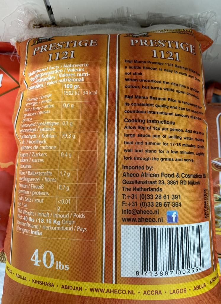 BIGI-MAMA - GOLDEN SELLA BASMATI RICE 18KG